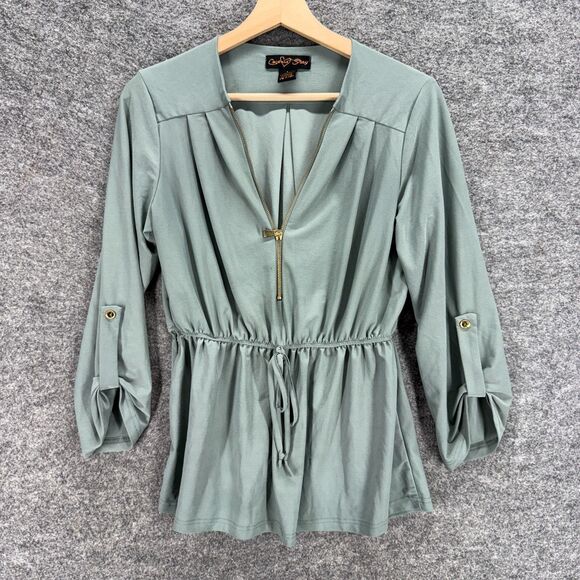 Coco And Shay Blouse Women L Large Gray V-Neck Zipper Long Sleeve Elastic Waist - Picture 1 of 6